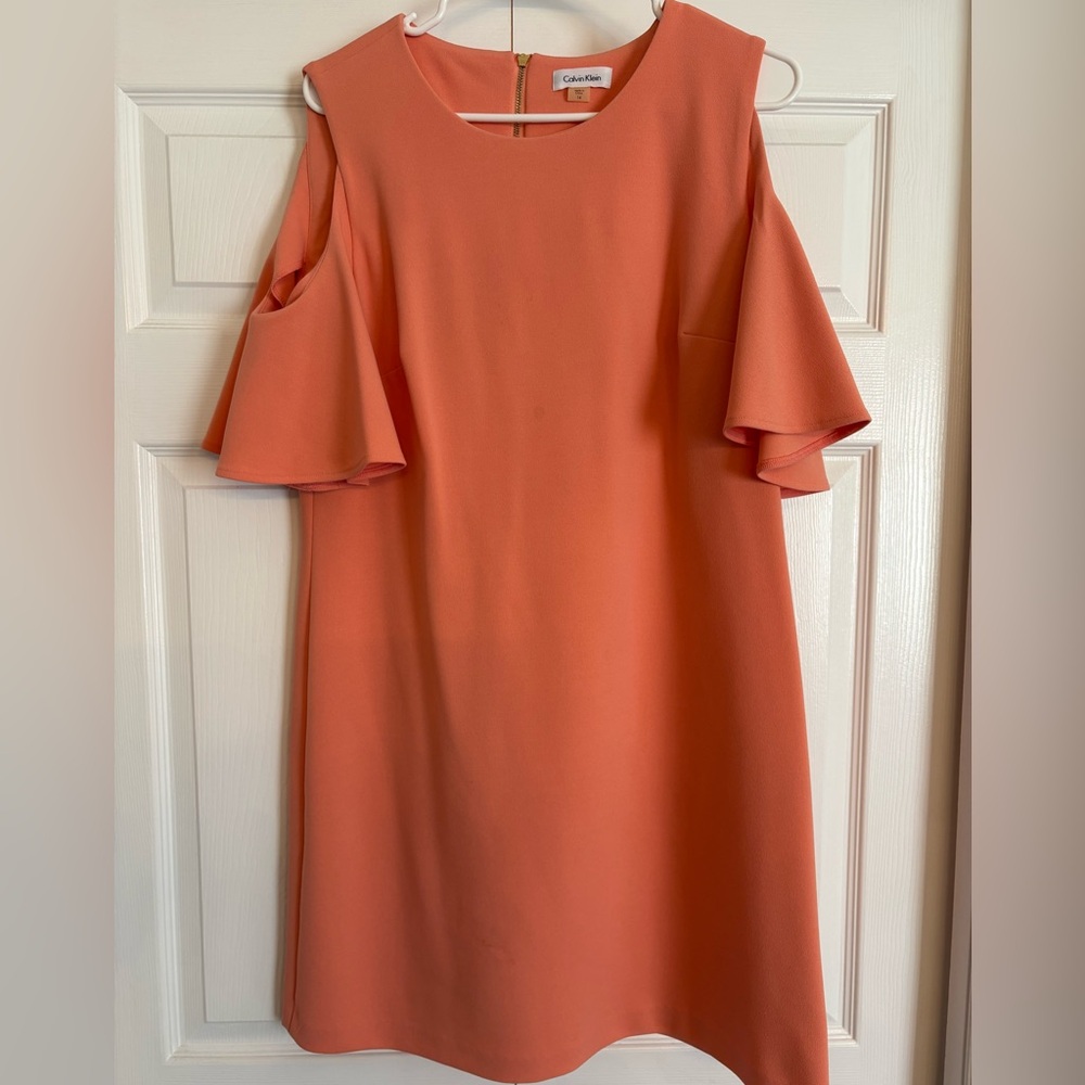 Calvin Klein peach ruffle Sleeve Dress